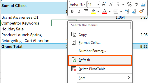 How to refresh PivotTables in Excel?