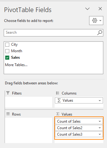 Add Sales To Pivot Table Fields