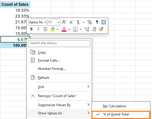 Set Count To Show Percentage Of Grand Total