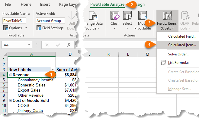 excel pivottable calculated item