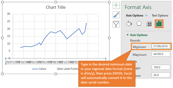 change excel graph axis label