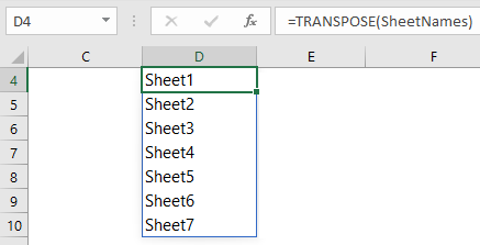 Dynamically List Excel Sheet Names