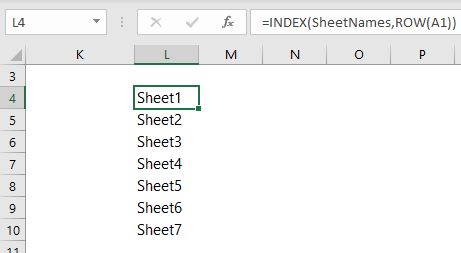 Dynamically List Excel Sheet Names with INDEX