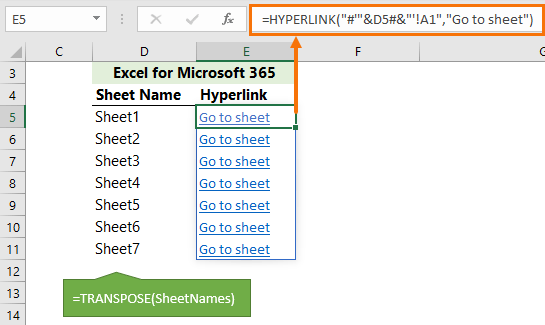 Dynamically List Excel Sheet Names with hyperlinks