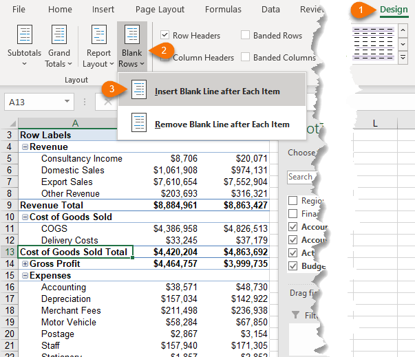 excel pivottable blank rows