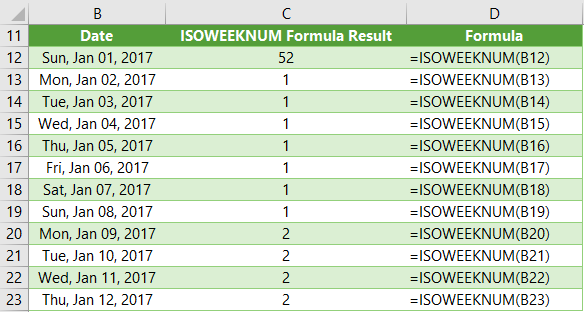 Excel ISOWEEKNUM Function
