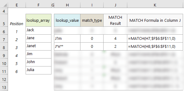 Excel MATCH Function Notes example 3