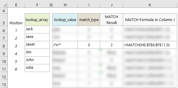 Excel MATCH Function Notes example 4
