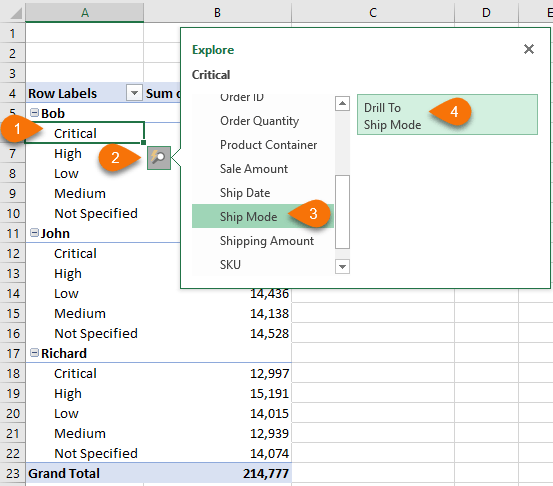 Excel PivotTable Quick Explore