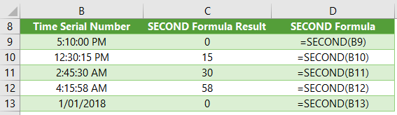 Excel SECOND Function