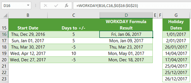 Excel WORKDAY Function