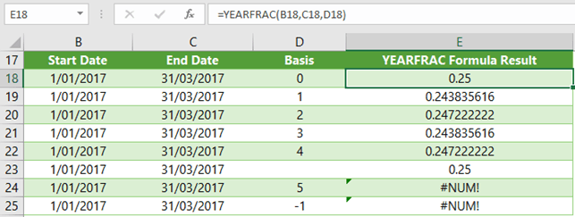Excel YEARFRAC Function 2