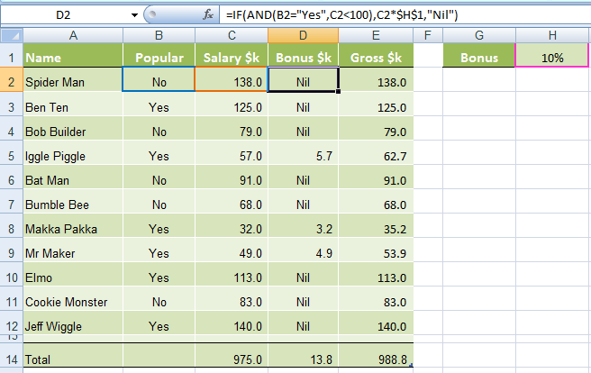 Excel IF AND OR Functions IF AND example