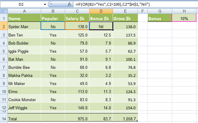 IF OR Formula