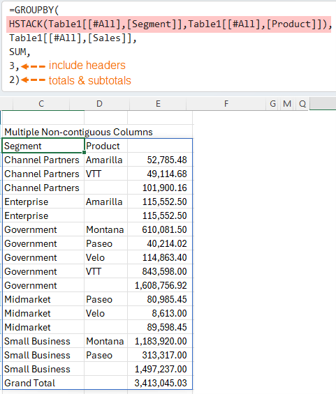 Use HSTACK function to join non-contiguous columns