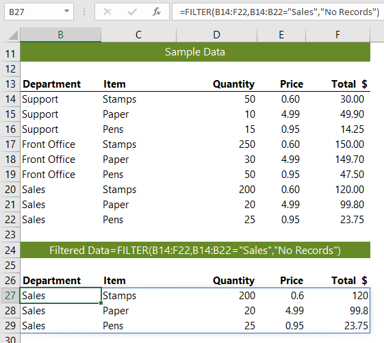 Excel FILTER function example