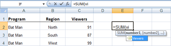 Examples of Excel Named Ranges