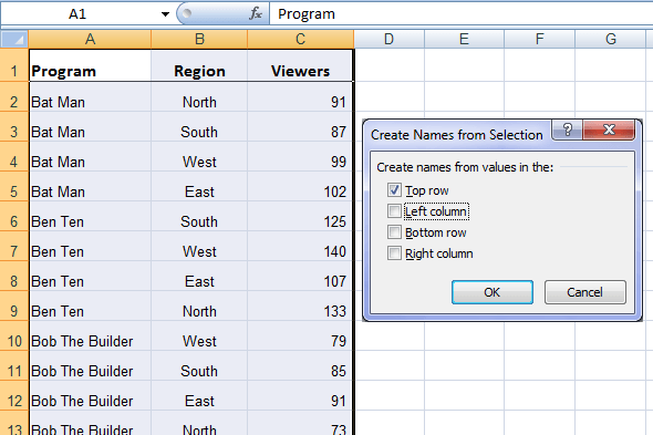 Excel Named range