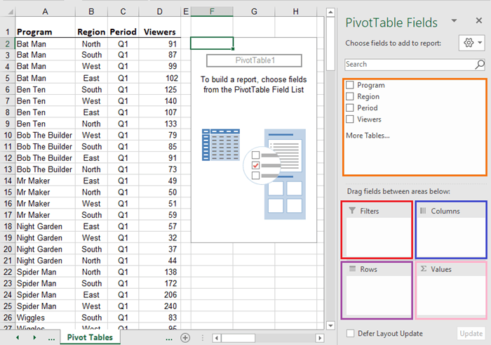 Excel Pivot Tables under construction