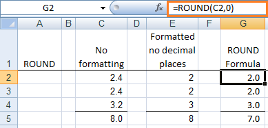 Excel ROUND formulas using the round function