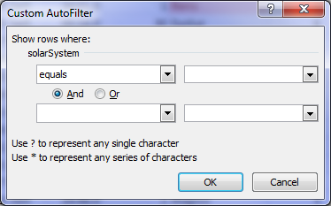 custom filter dialog box