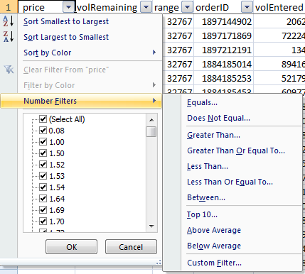 number filters menu