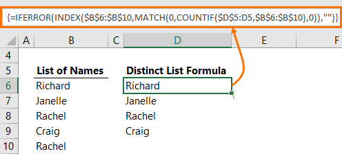 Excel Extract a Unique List of values using a formula