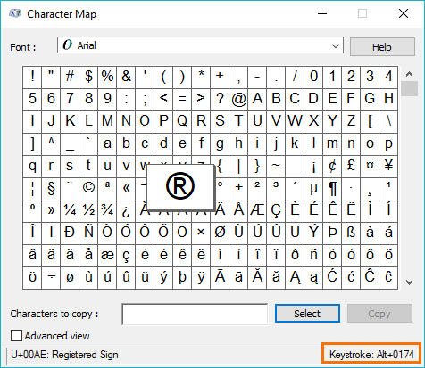 PC Character Map