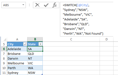 SWITCH function example