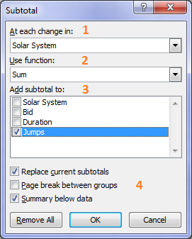 how do you find out the function number for subtotal excel mac