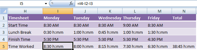 45 Min Lunch Chart