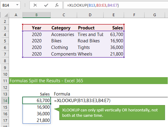 Excel Functions that Return References - XLOOKUP function example 1