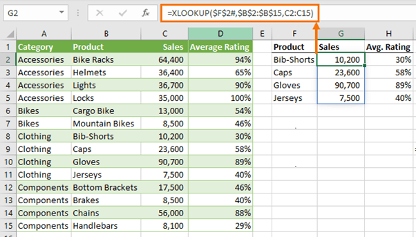 XLOOKUP function in one direction