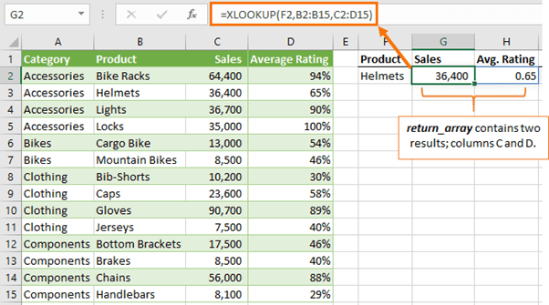 XLOOKUP function returns multiple columns