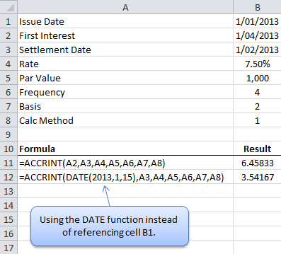 Excel ACCRINT Formulas