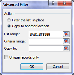 Advanced Filter Dialog Box