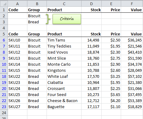 Excel Advanced Filters