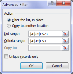 Excel Advanced Filters