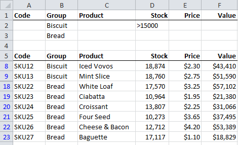 Excel Advanced Filters