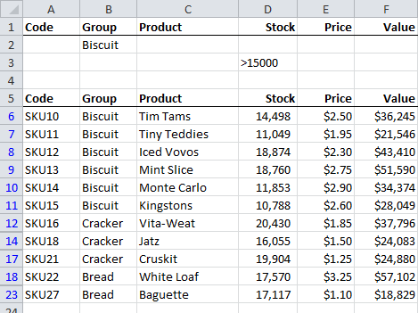 Excel Advanced Filters