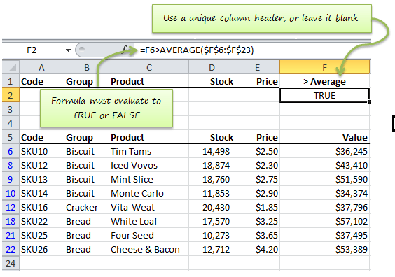 Excel Advanced Filters