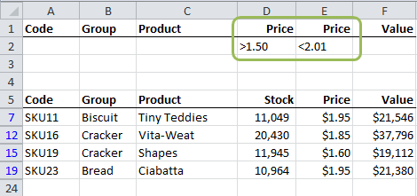 Excel Advanced Filters