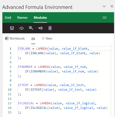 create new module in the excel advanced formula environment
