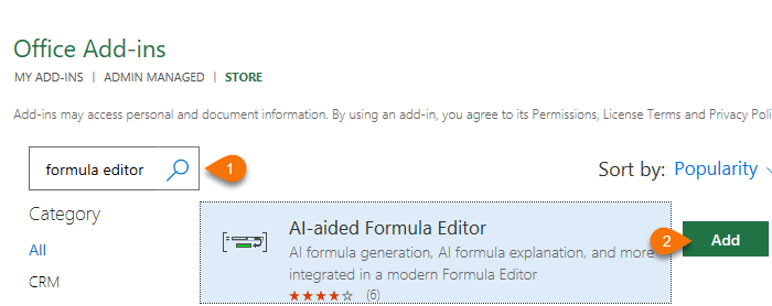 search for the ai formula editor add in