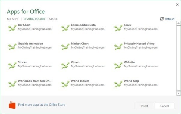 List of Apps for Office in Shared Folder