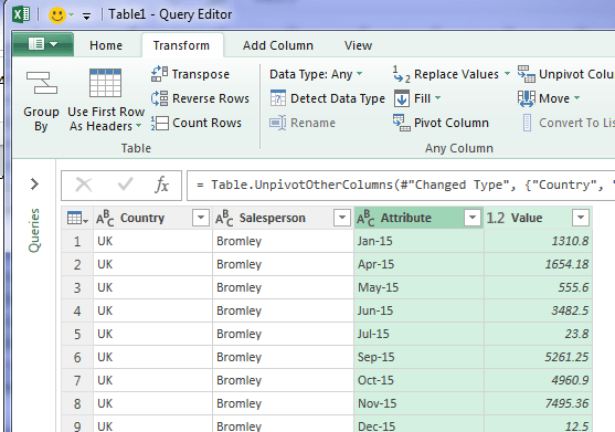 attribute and value columns