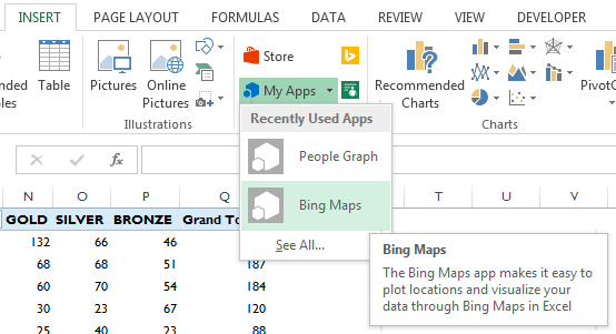 insert Bing Map into Excel