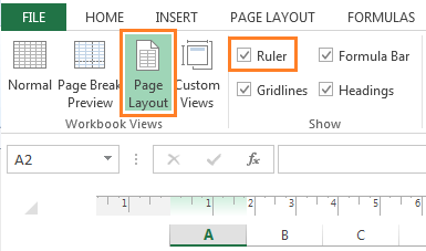 Excel page layout with ruler