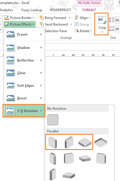 Excel format picture with perspective