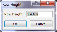 Excel row height in centimetres